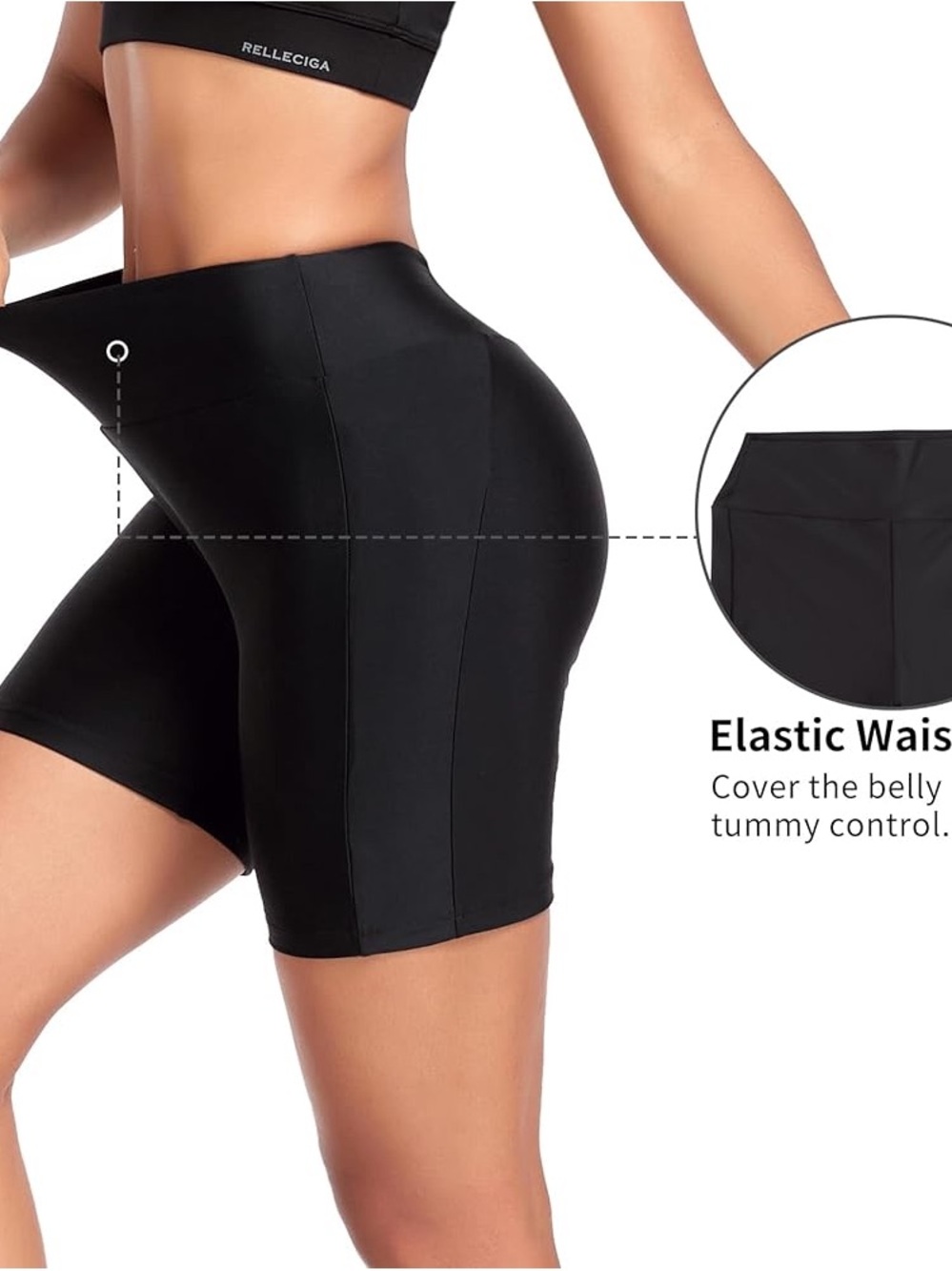RELLECIGA Black High-Waist Board swimming Shorts with Tummy Control